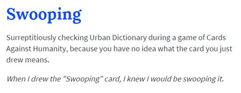 The problem with "swooping" is there are too many slang definitions, but the one I&x27;ve heard used, and have always understood it as is, the act of an individual (usually male) jumping in between a female friend and an unwanted potential suitor. . Swooping urban dictionary
